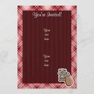 Invitation Castor mignon ; Plaid rouge