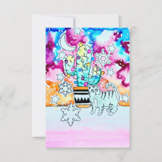Invitation Cat and Cactus Christmas Card