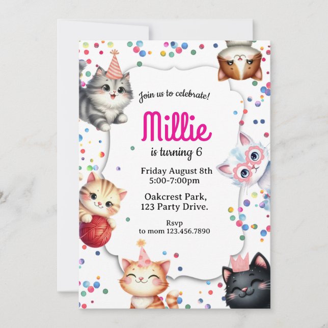 Invitation cat birthday invitation, kitty party invite (Devant)