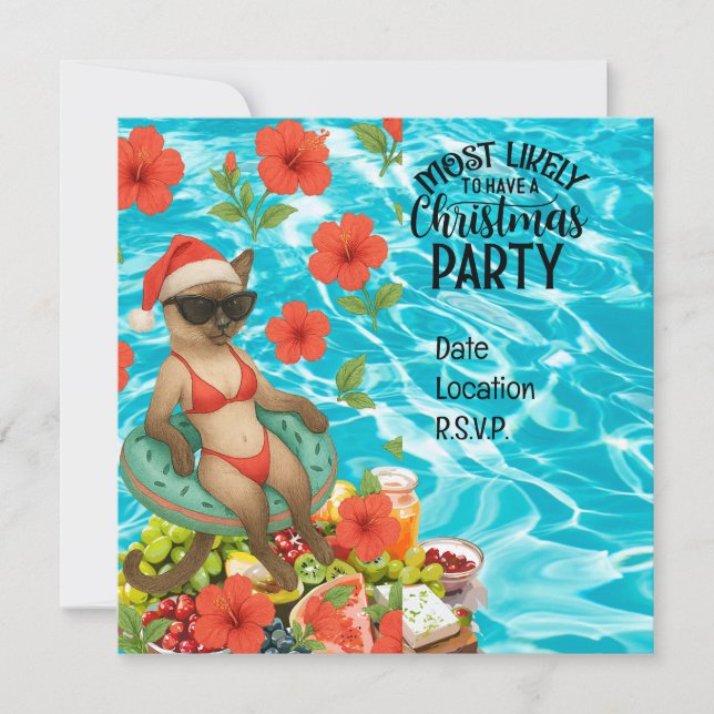 Invitation Cat Christmas Pool Party pour Noël en juillet (Devant)