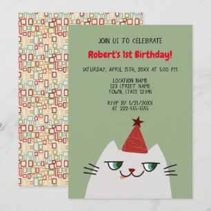 Invitation Cat gris clair 1er anniversaire