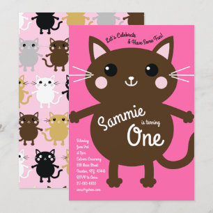 Invitation Cat Kid's Birthday Party Cute Kitty