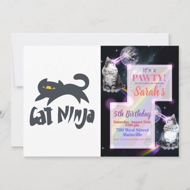 Invitation Cat ninja - Choisissez la couleur arrière - plan (Devant)