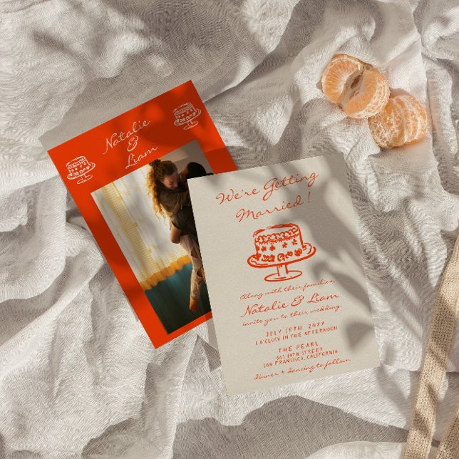 Invitation Câteau à main colorée Retro Photo Mariage amusant (Créateur téléchargé)