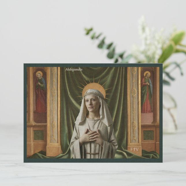 Invitation Catholic Art Holy Card | Saint Aldegundis (Debout devant)