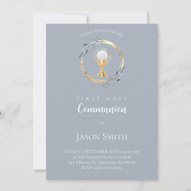 Invitation catholic first communion gold circle (Devant)