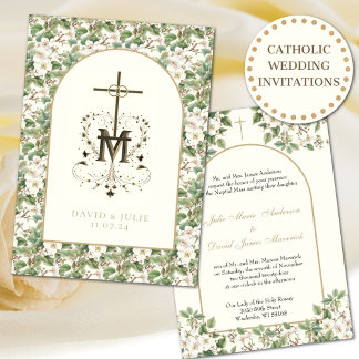 Invitation Catholique Élégant Floral Mariage religieux