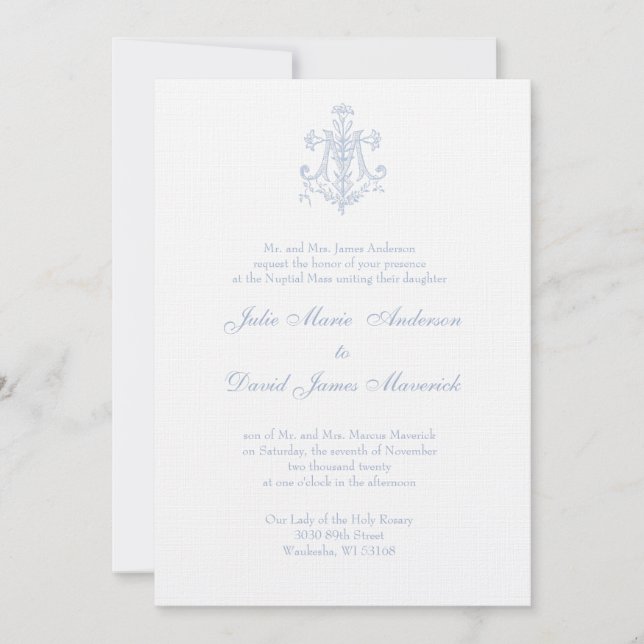 Invitation Catholique Élégant Religieux Marie Mariage (Devant)