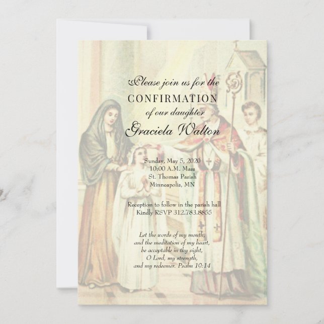 Invitation Catholique Élégant Sacrement de la fille de confir (Devant)