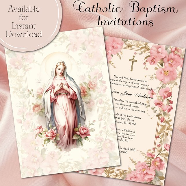 Invitation Catholique Fille Baptême Baptême Blessé Mère (Easy to personalize and lovely to share with family and friends!)