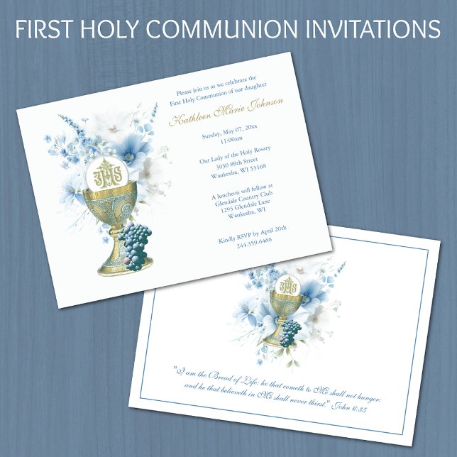 Invitation Catholique Floral Première Communion Eucharistie (Créateur téléchargé)