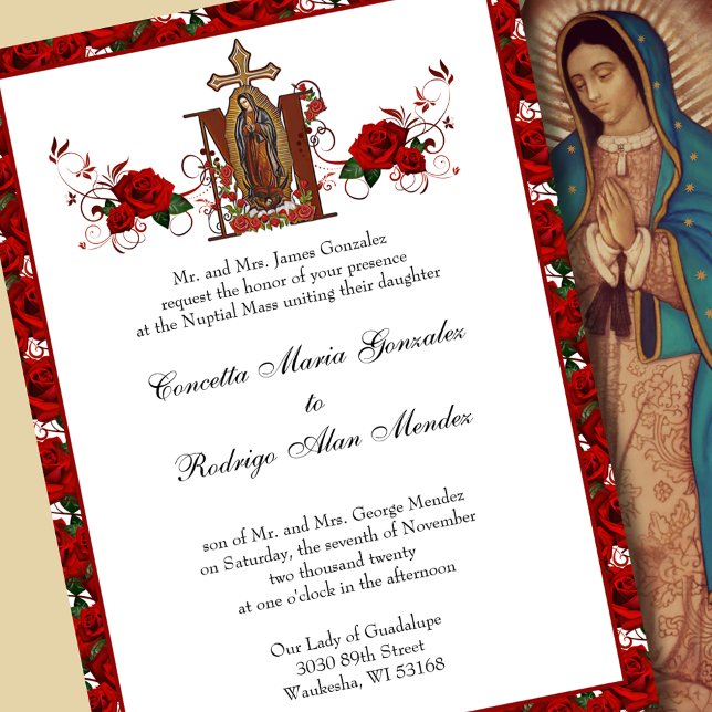Invitation Catholique Guadalupe Religieux Red Roses Mariage (Créateur téléchargé)