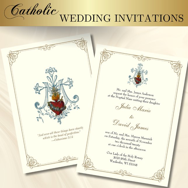 Invitation Catholique Immaculé Coeur de Marie Mariage (Créateur téléchargé)