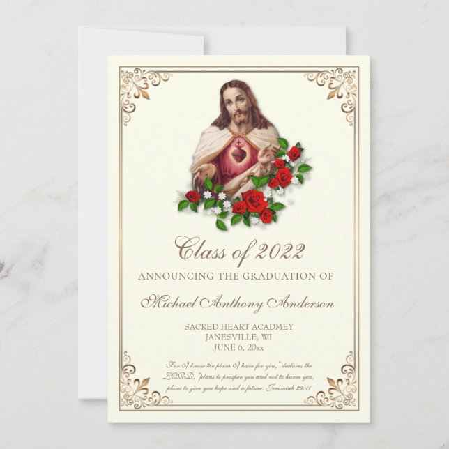 Invitation Catholique Jésus Élégant diplôme religieux (Devant)