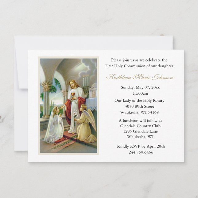Invitation Catholique Jésus Fille première communion Invitati (Devant)
