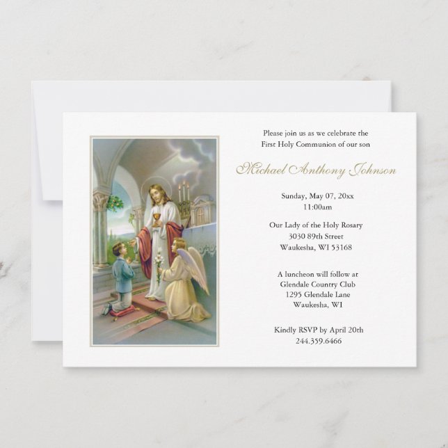 Invitation Catholique Jésus Garçon Première Communion Invitat (Devant)