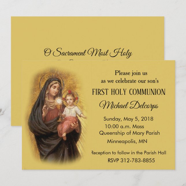Invitation Catholique Première Sainte Communion Marie Jésus (Devant / Derrière)