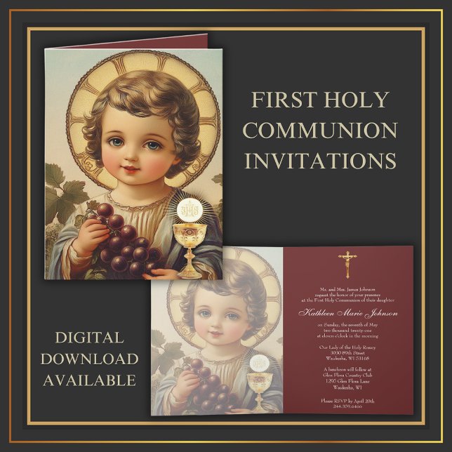 Invitation Catholique Sainte Communion Enfant Jésus Raisins (Créateur téléchargé)