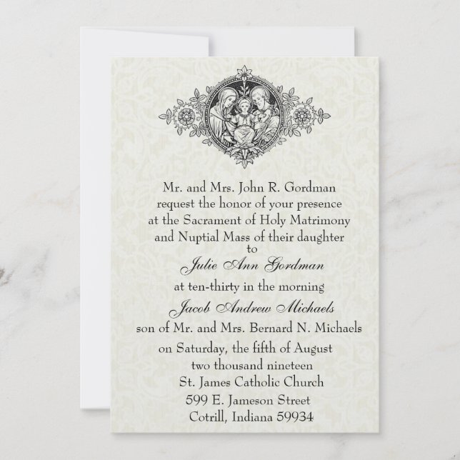 Invitation Catholique Sainte Famille Mariage noir et blanc (Devant)