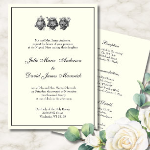 Invitation Catholique Trois Coeurs Réception De Mariage Combo