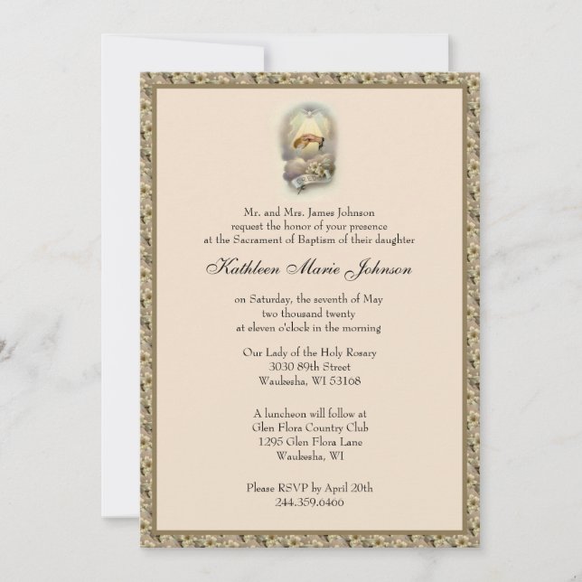 Invitation Catholique Vintage baptême Christening Traditionne (Devant)
