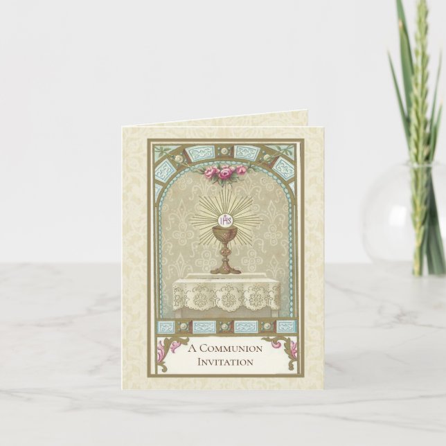 Invitation Catholique Vintage Première Communion (Devant)
