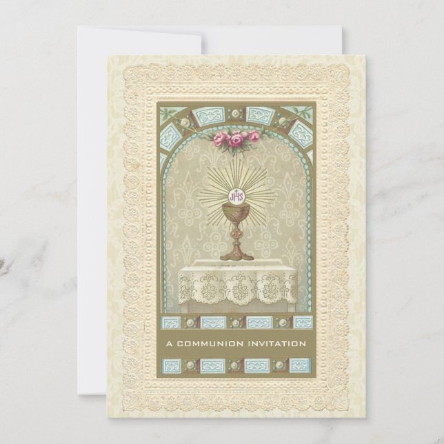Invitation Catholique Vintage Première Communion (Devant)