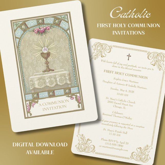 Invitation Catholique Vintage Première Communion (Créateur téléchargé)