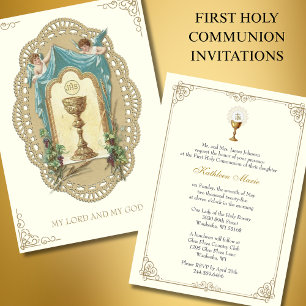 Invitation Catholique Vintage Première Communion
