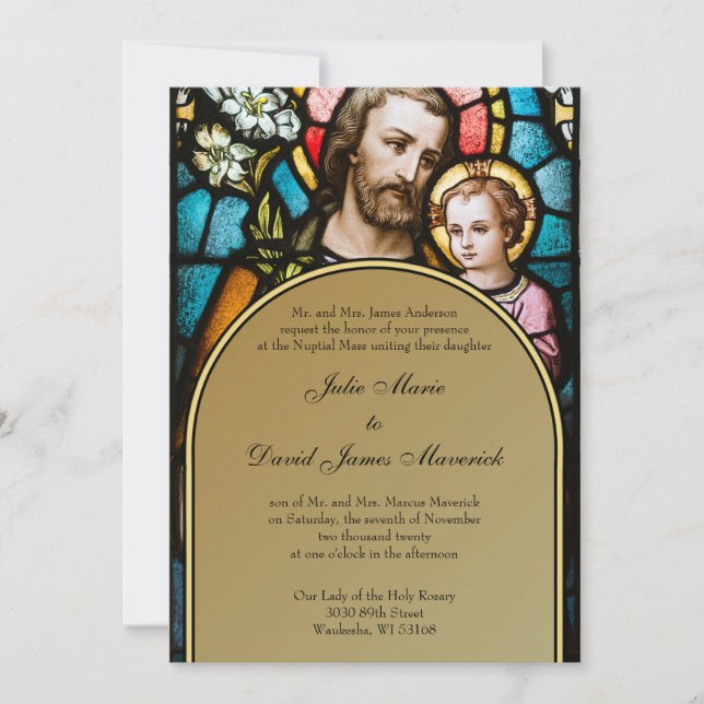 Invitation Catholique Vitrail St. Joseph Mariage (Devant)