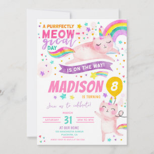 Invitation Caticorn fête d'anniversaire Chat unicorne arc-en-