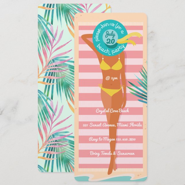 Invitation Caucasian Beach Babe Summer Vibe Beach Party (Devant / Derrière)
