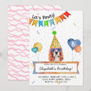 Invitation Cavalier Spaniel laisse Pawty Dog fête d'anniversa