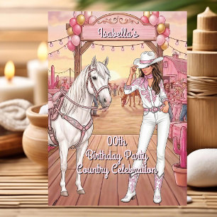 Invitation Cavalière Cheval Rose Blanc Ranch Fête d'anniversa