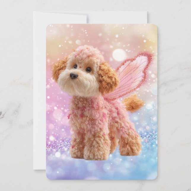 Invitation Cavapoo Cavoodle Ange Fée Anniversaire (Devant)