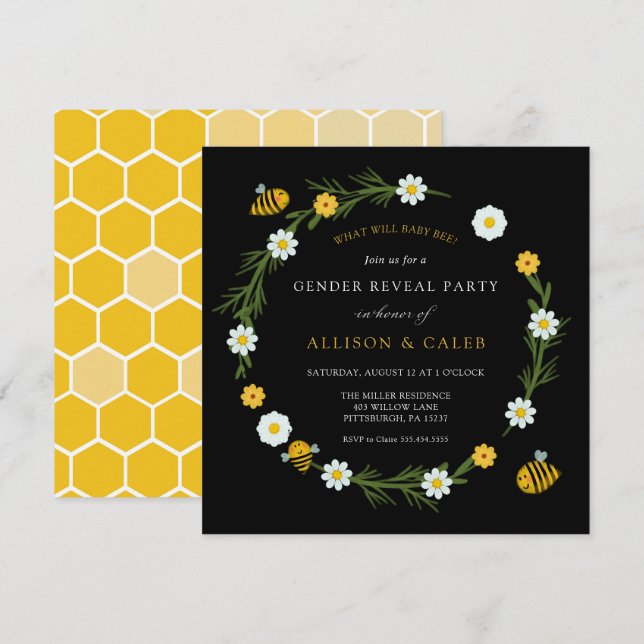 Invitation Ce que le bébé Bee Genre révélera (Devant / Derrière)