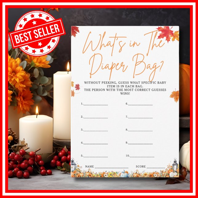 Invitation CE QUI SE TROUVE DANS LE Citrouille DE JEU Baby sh (WHAT'S IN THE DIAPER BAG Easy Baby Shower Game A Little Pumpkin is on the Way Fall Autumn Theme )
