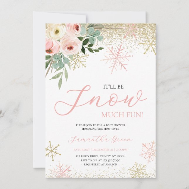 Invitation Ce sera la neige beaucoup Baby shower fille amusan (Devant)