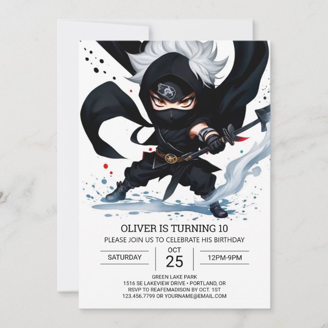 Invitation Ceinture noire Ninja Entraînement Enfants Annivers (Devant)