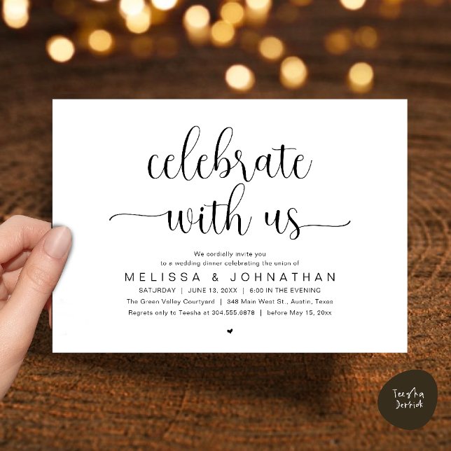 Invitation Celebrate With Us Modern Minimalist Wedding Dinner (Celebrate With Us, Modern Minimalist Wedding Reception Dinner Party Invites Card Black and White)