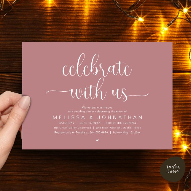 Invitation Celebrate With Us Modern Minimalist Wedding Dinner (Celebrate With Us, Modern Minimalist Wedding Reception Dinner Party Invites Card Dusty Rose Pink)