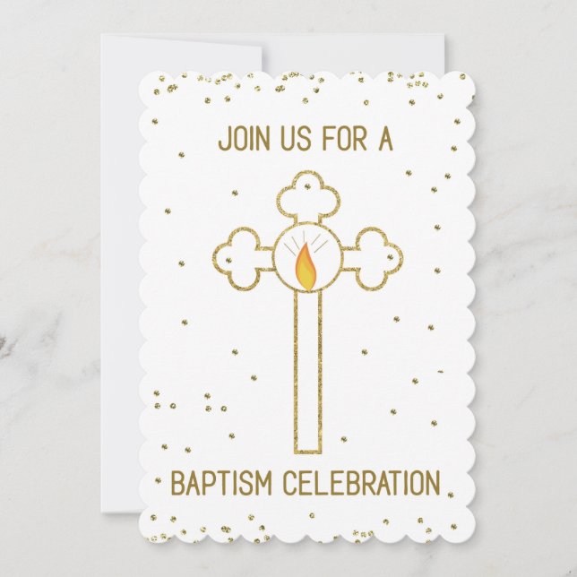 Invitation Célébration Baptême Croix Dorée (Devant)
