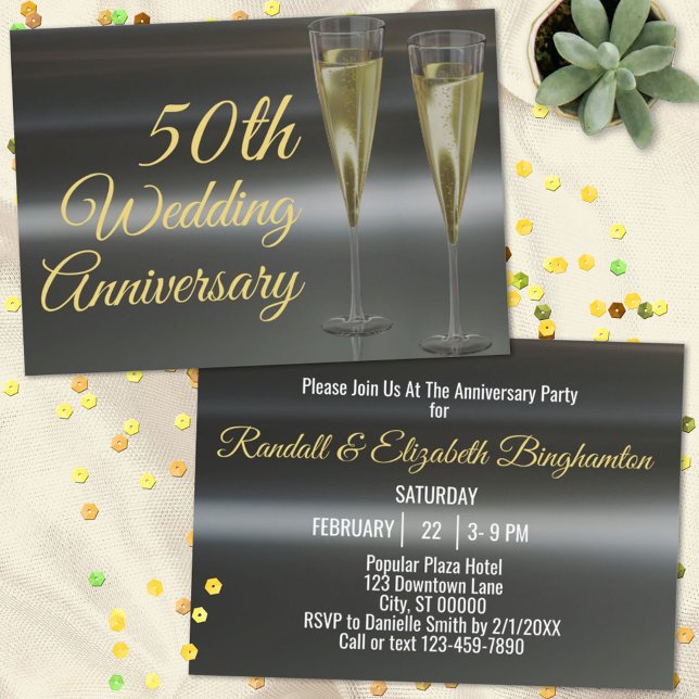 Invitation Célébration chic de 50 ans de mariage or noir (Créateur téléchargé)
