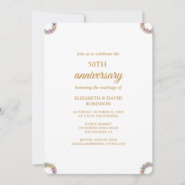 Invitation Célébration chic de roses pour les 50 ans de maria (Devant)