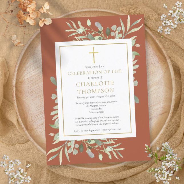 Invitation Célébration chrétienne de Terracotta de la vie fun (Terracotta Christian Celebration of Life Funeral Invitation)