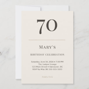 Invitation Célébration d'anniversaire 70 ans Taupe & Crème Mo