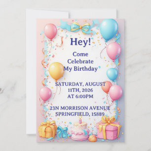 Invitation Célébration d'anniversaire avec ballons