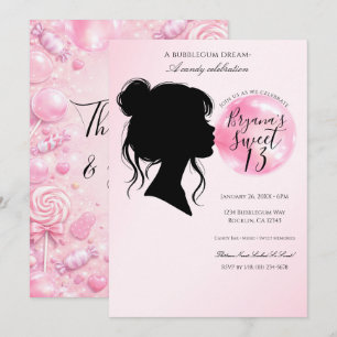 Invitation Célébration d'anniversaire avec des bonbons rose B