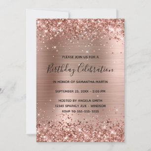 Invitation Célébration d'anniversaire avec paillettes Rose Go