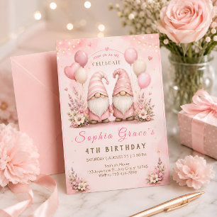 Invitation Célébration d'anniversaire de gnome rose